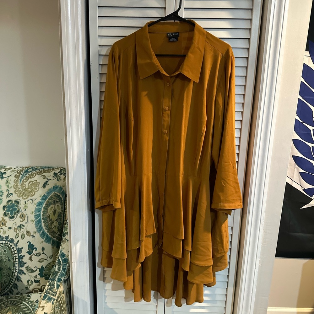 CITY CHIC Mustard Button-Up Tunic Top